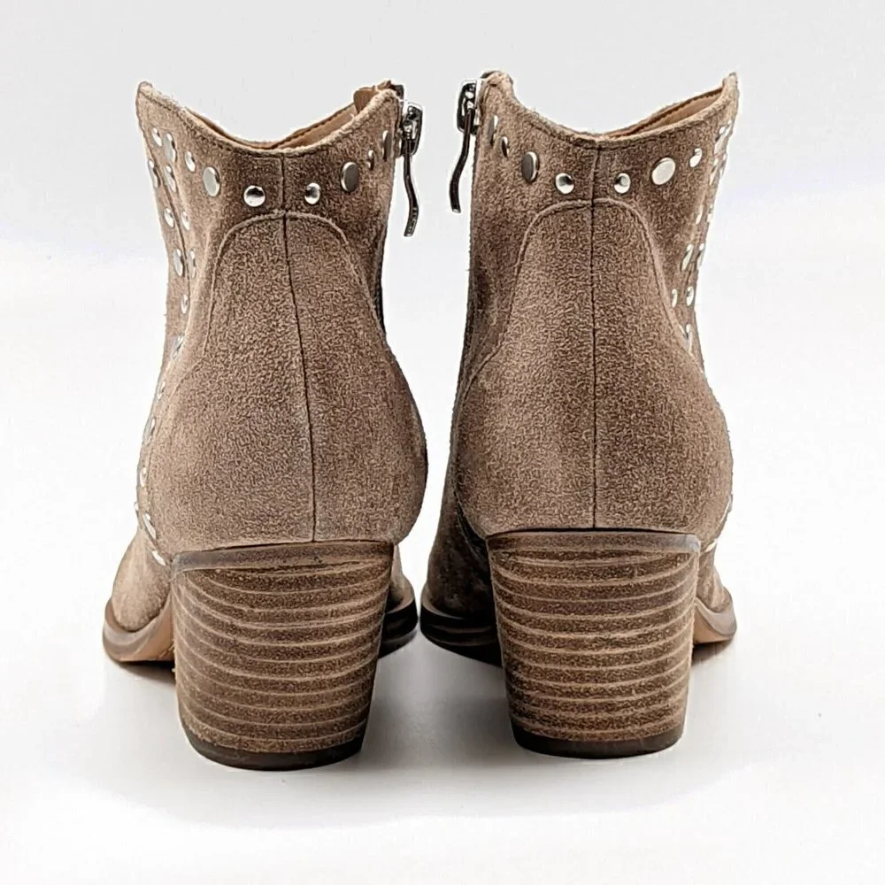 New MARC FISHER Deni Suede Stud Western Booties 7.5 Taupe Brown